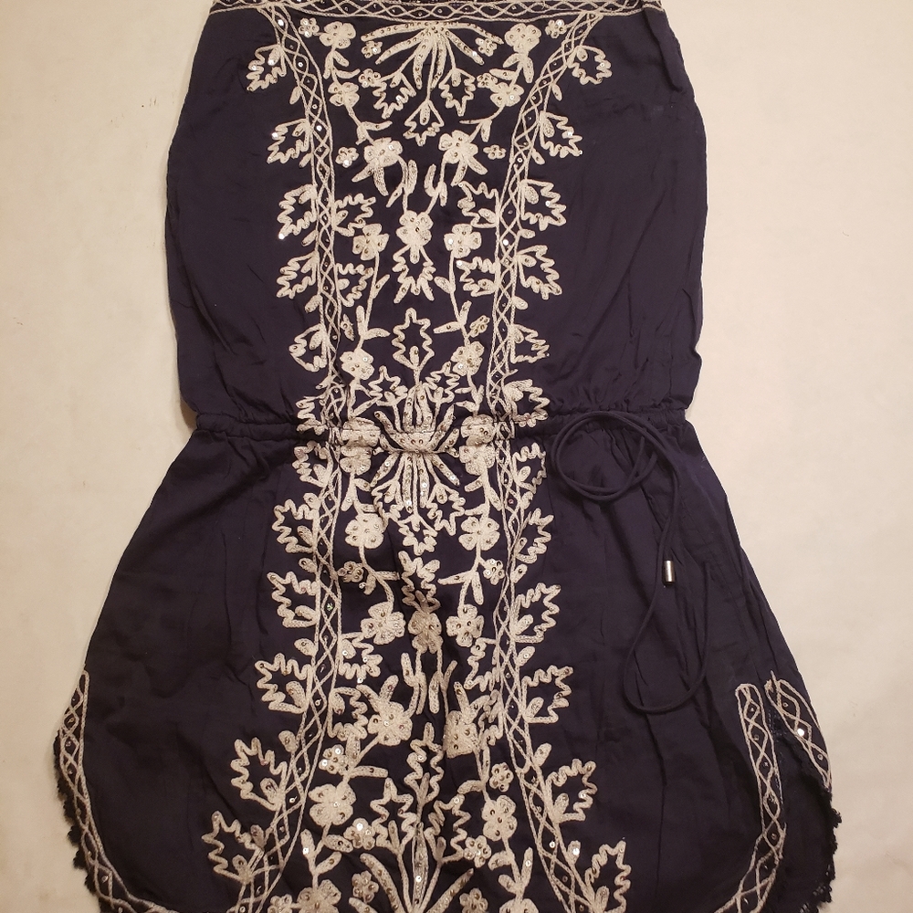 Cynthia Rowley navy blue linen swimwear cover up